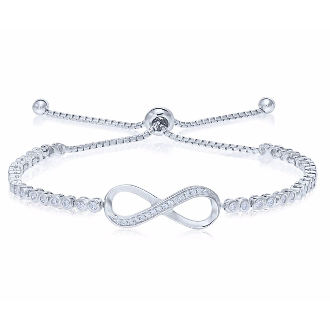 925 Sterling Silver Infinity Adjustable Bracelet with Cubic Zirconia