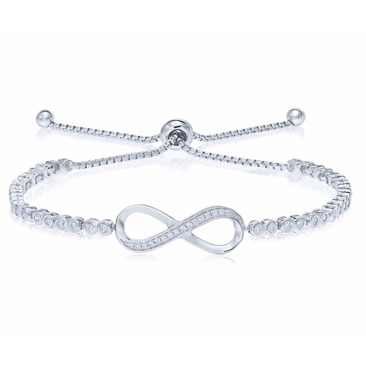925 Sterling Silver Infinity Adjustable Bracelet with Cubic Zirconia