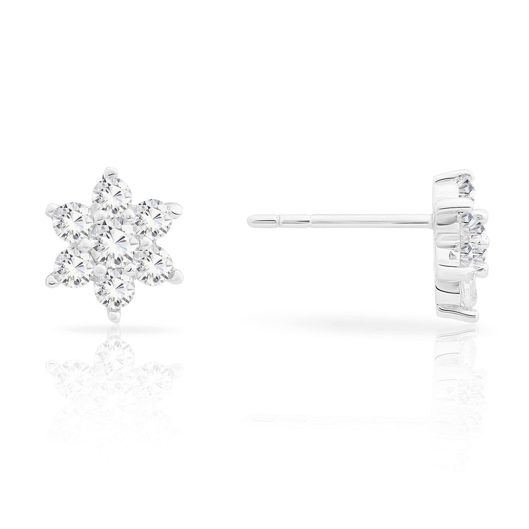 Sterling Silver & Cubic Zirconia Flower Stud Earring