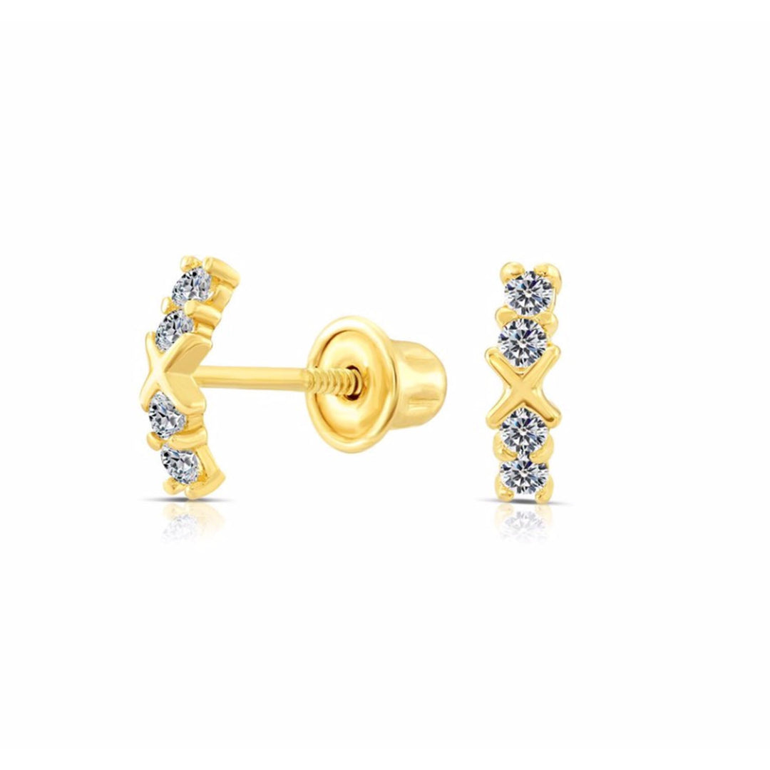 10k Yellow Gold Cubic Zirconia XO Stud Earrings