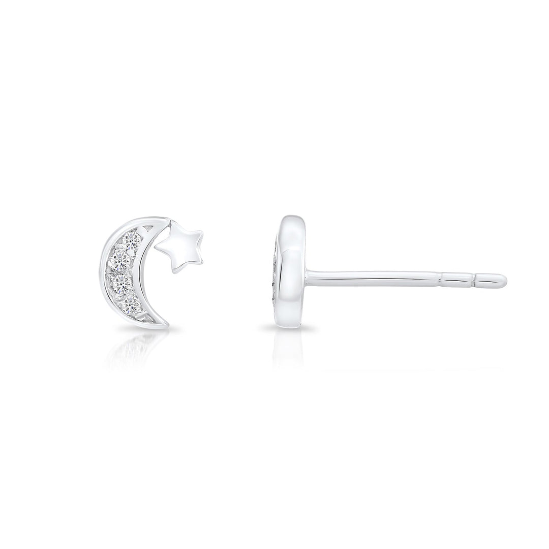 Sterling Silver Cubic Zirconia Moon Stud Earring