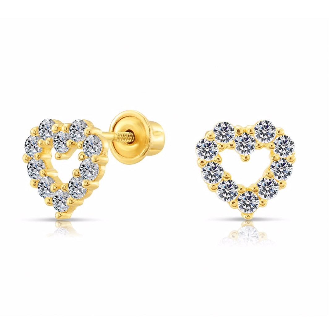 10k Yellow Gold Heart Cubic Zirconia Stud Earrings SCREWBACK