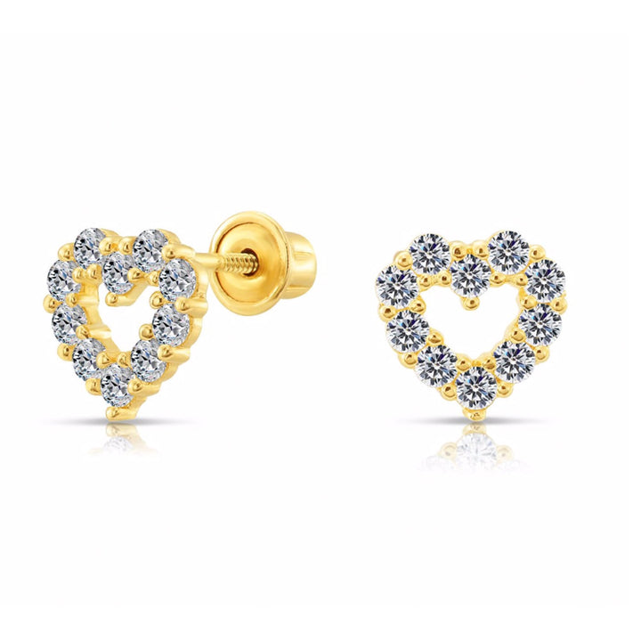 10k Yellow Gold Heart Cubic Zirconia Stud Earrings SCREWBACK