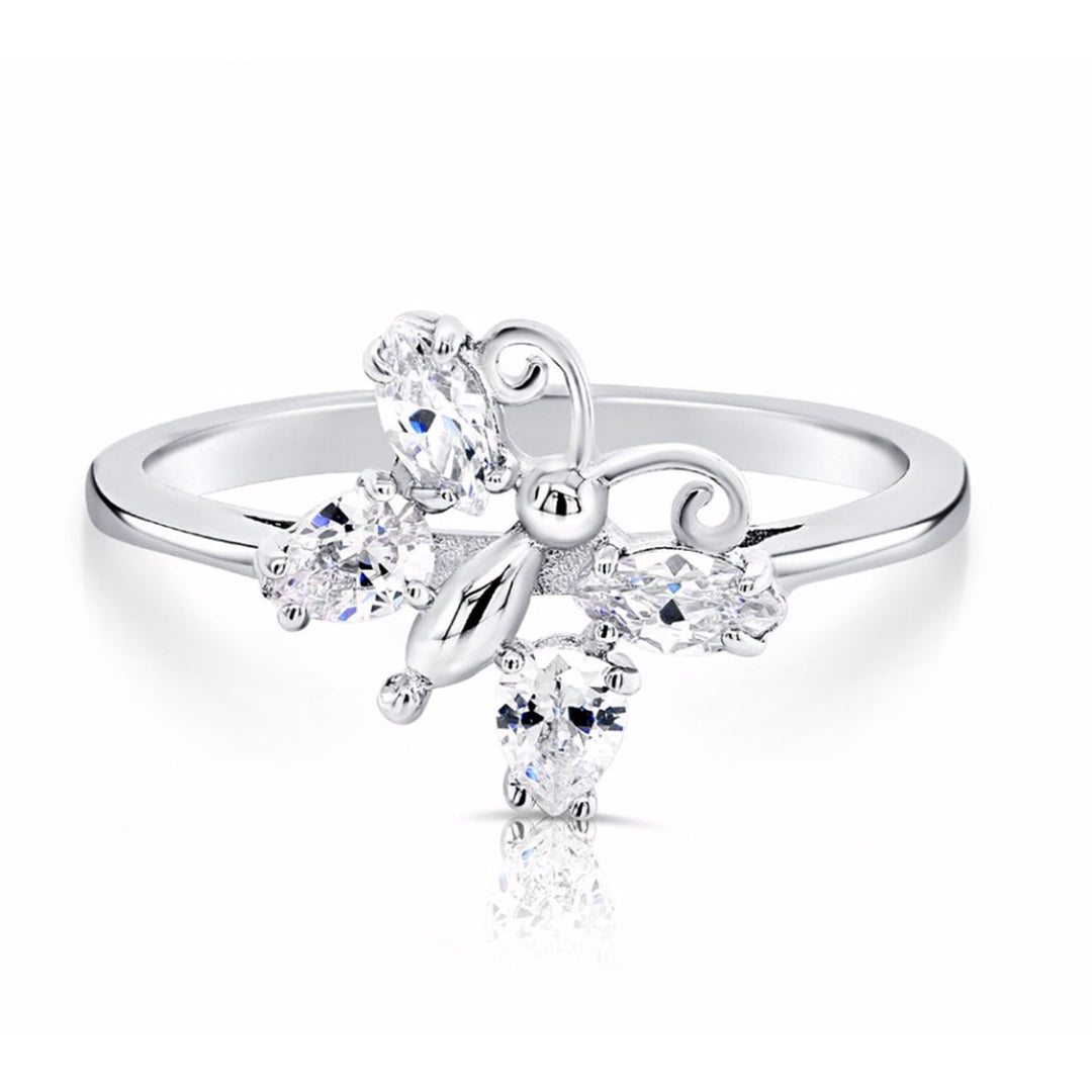 Sterling Silver Cubic Zirconia Birthstone Butterfly Ring