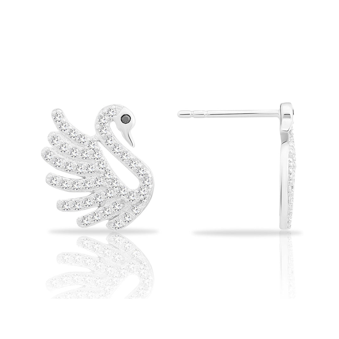 Sterling Silver Cubic Zirconia Swan Stud Earring
