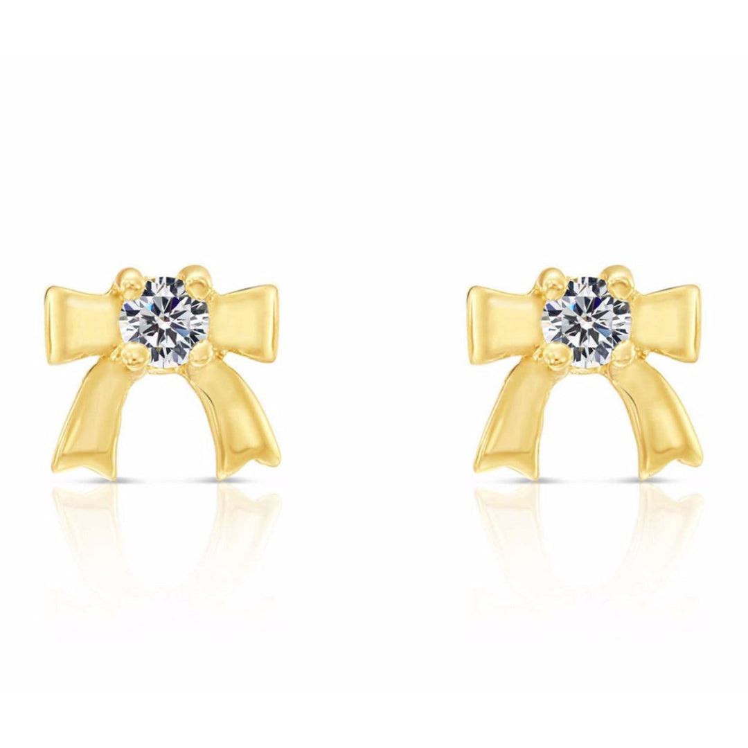 10k Yellow Gold Cubic Zirconia Bow Stud Earrings