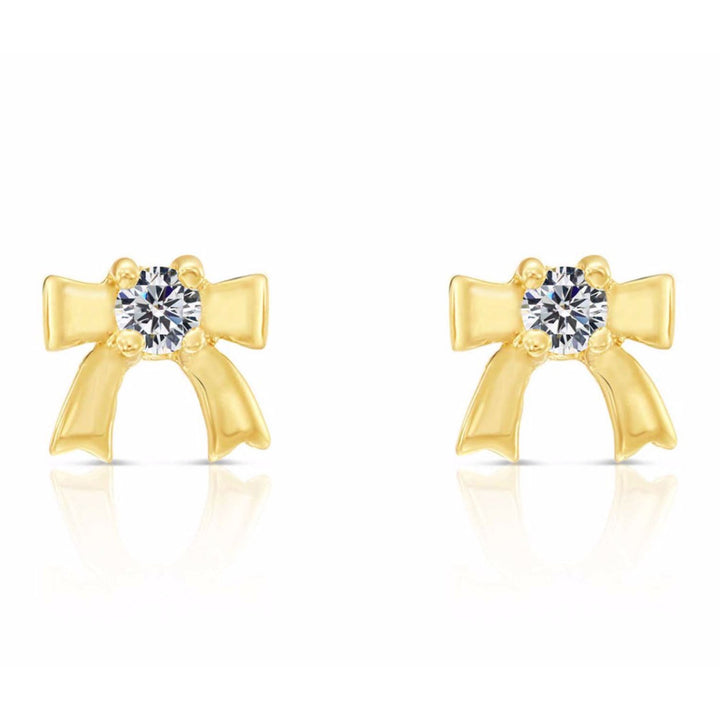10k Yellow Gold Cubic Zirconia Bow Stud Earrings