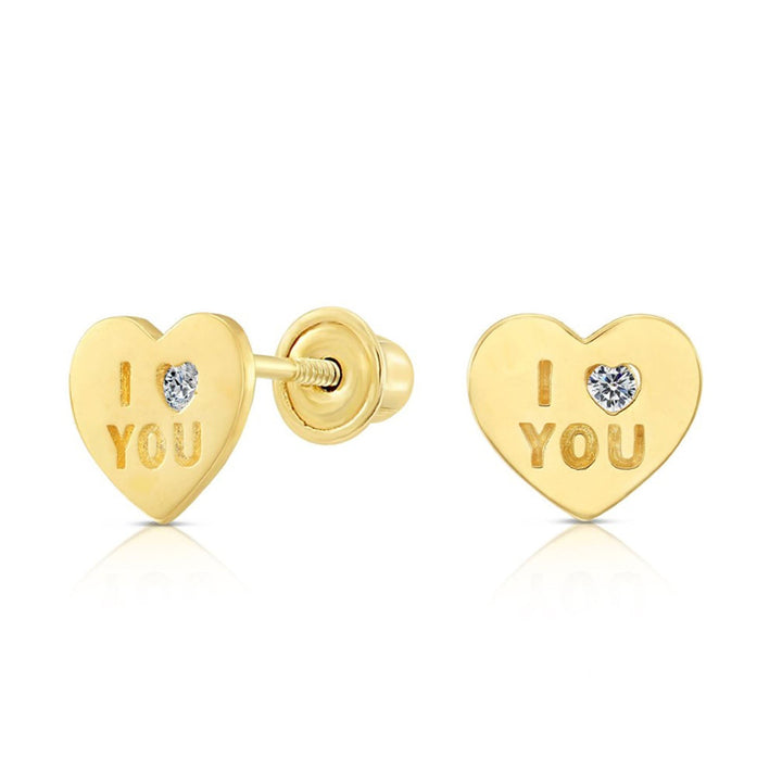 10k Yellow Gold Cubic Zirconia Heart Stud Earrings