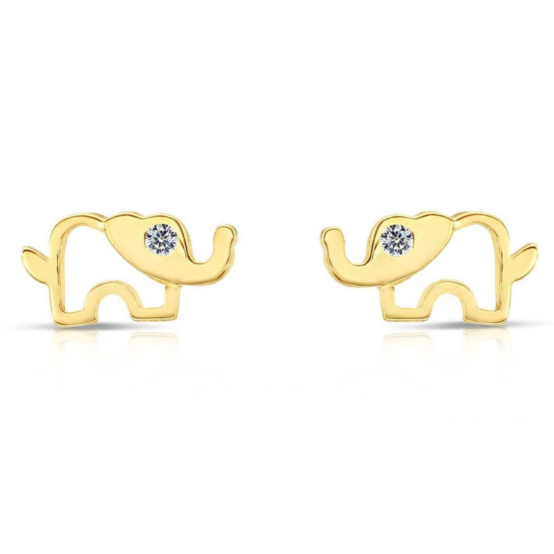 10k Yellow Gold Cubic Zirconia Elephant Stud Earrings, Screwback