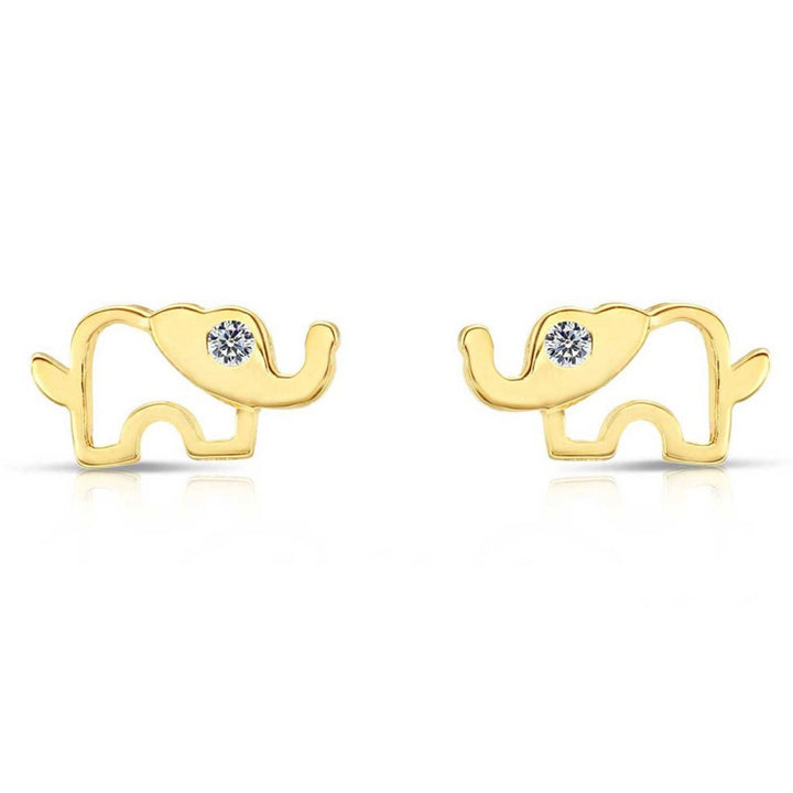 10k Yellow Gold Cubic Zirconia Elephant Stud Earrings, Screwback
