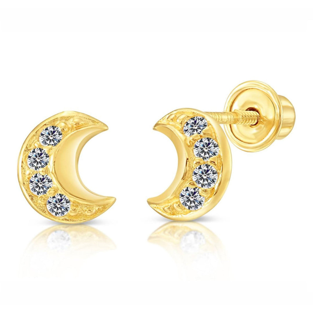 10k Yellow Gold Cubic Zirconia Moon Stud Earrings