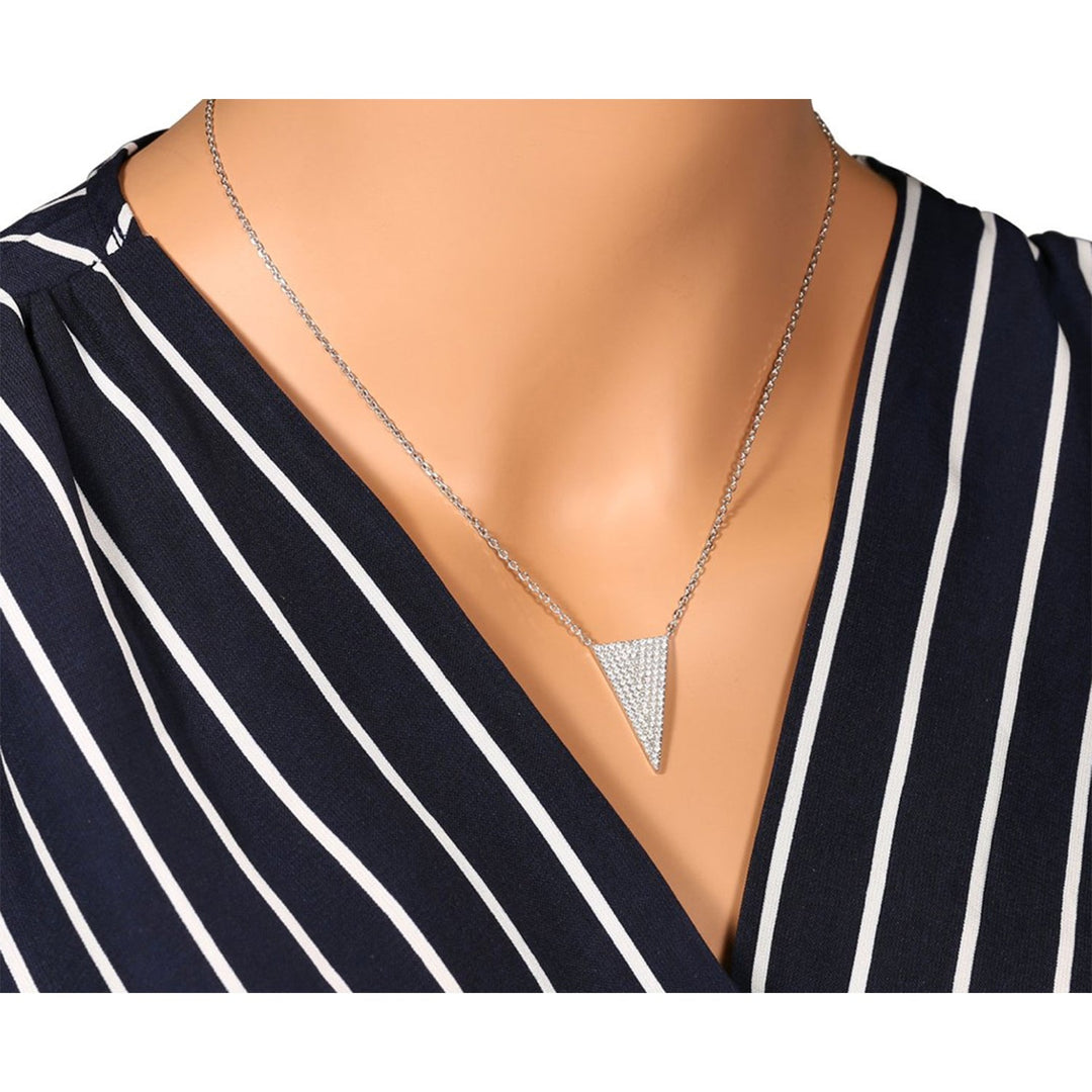 925 Sterling Silver Triangle Cubic Zirconia Adjustable Pendant Necklace