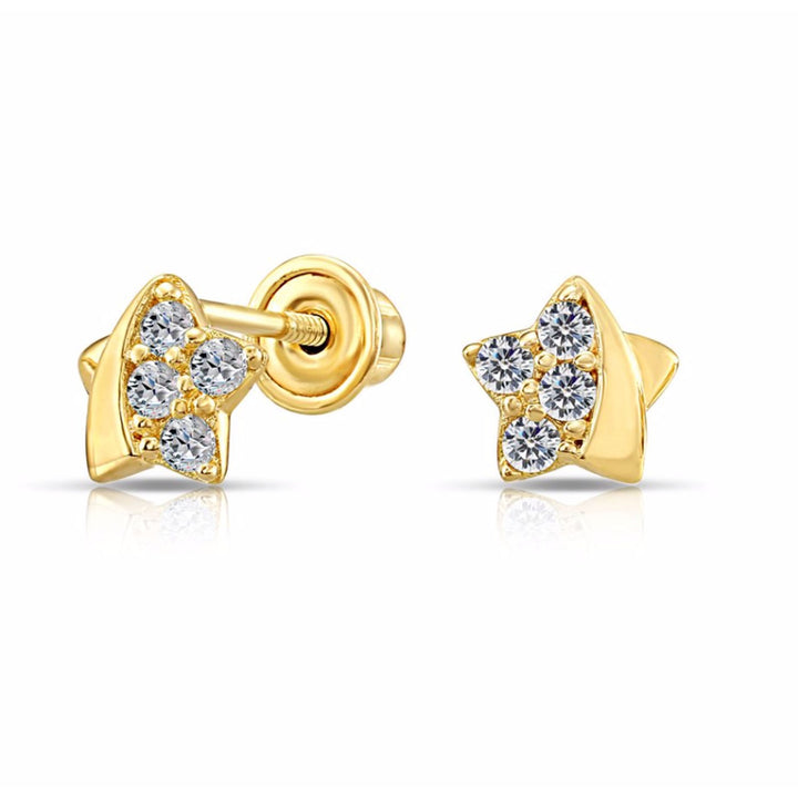 10k Yellow Gold Star Stud Earrings with Cubic Zirconia