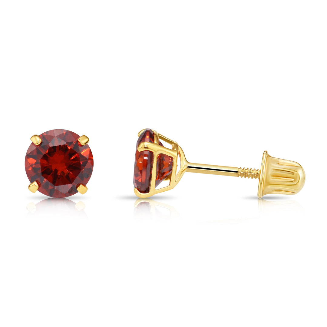 14k Solid Yellow Gold Round Birthstone Cubic Zirconia Stud Earrings - SCREWBACK - 5mm