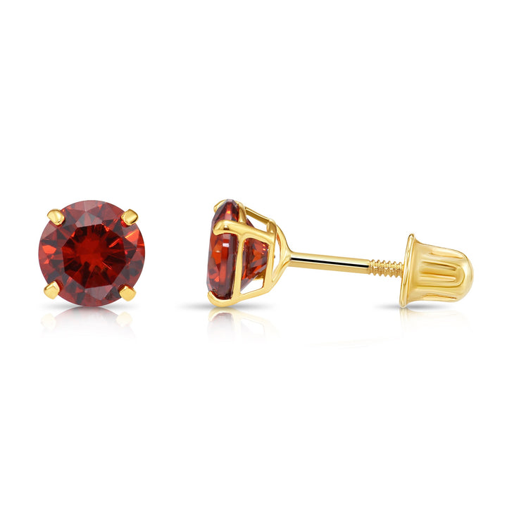 14k Solid Yellow Gold Round Birthstone Cubic Zirconia Stud Earrings - SCREWBACK - 5mm