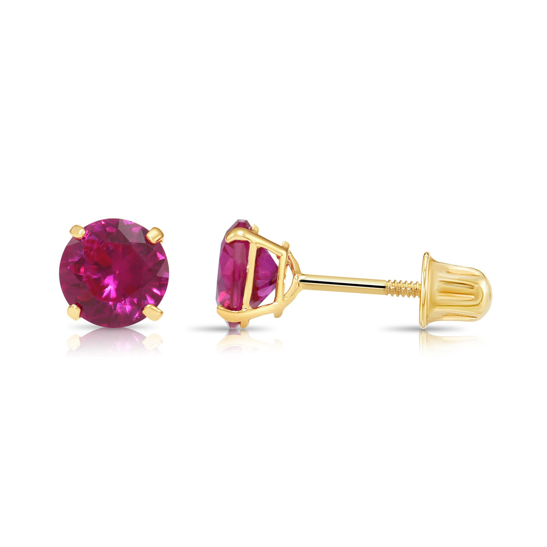 14k Solid Yellow Gold Round Birthstone Cubic Zirconia Stud Earrings - SCREWBACK - 4mm