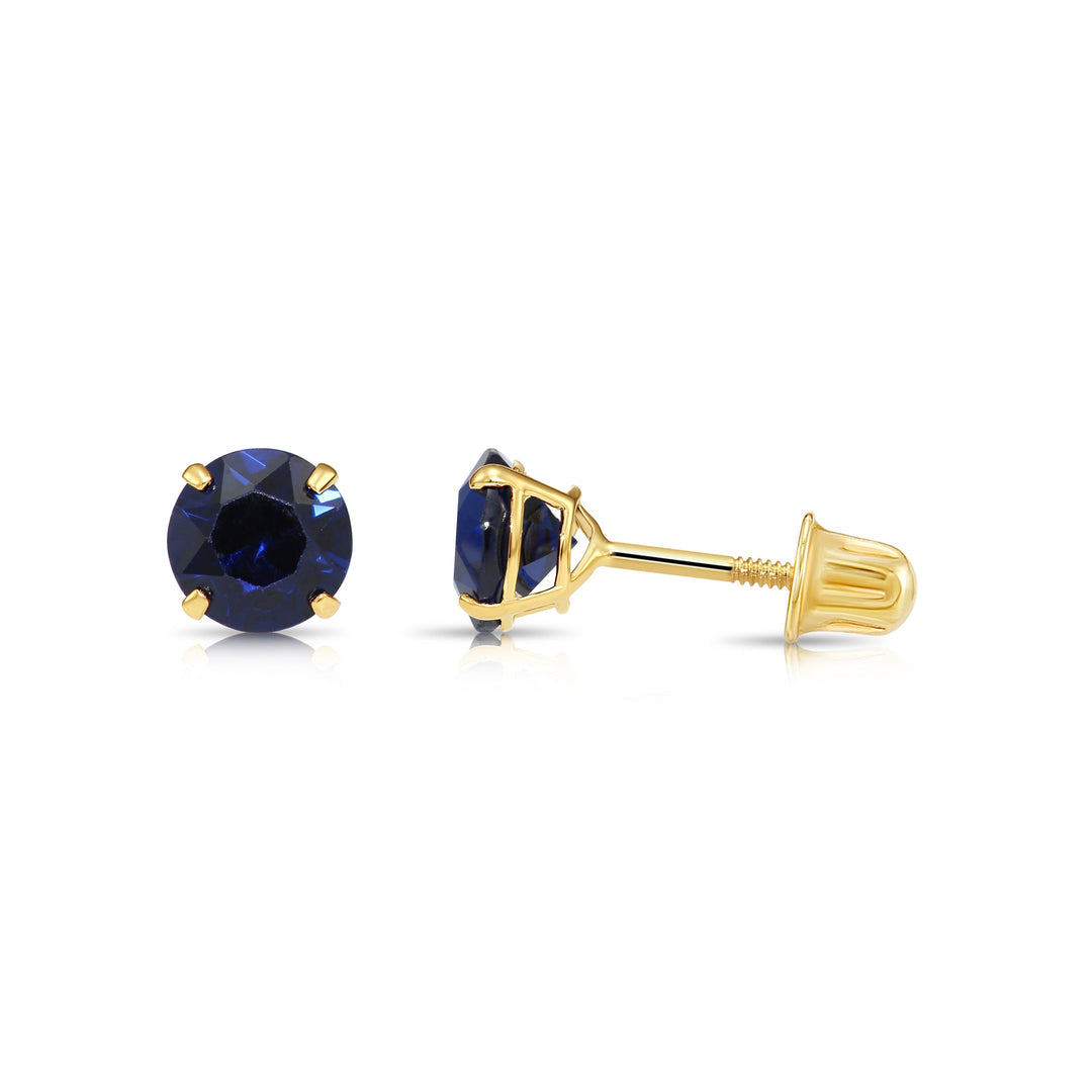 14k Solid Yellow Gold Round Birthstone Cubic Zirconia Stud Earrings - SCREWBACK - 4mm