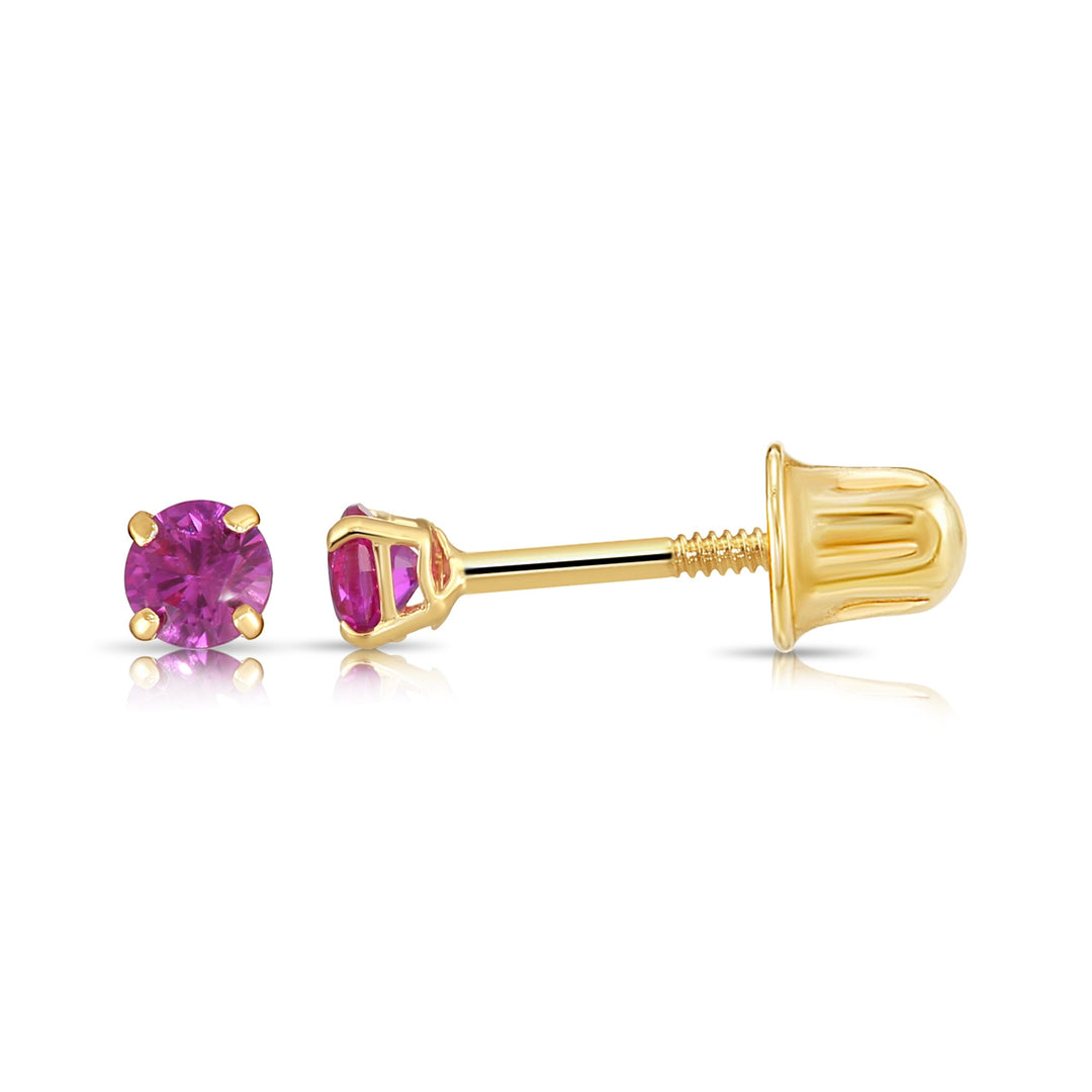 14k Solid Yellow Gold Round Birthstone Cubic Zirconia Stud Earrings - SCREWBACK - 3mm
