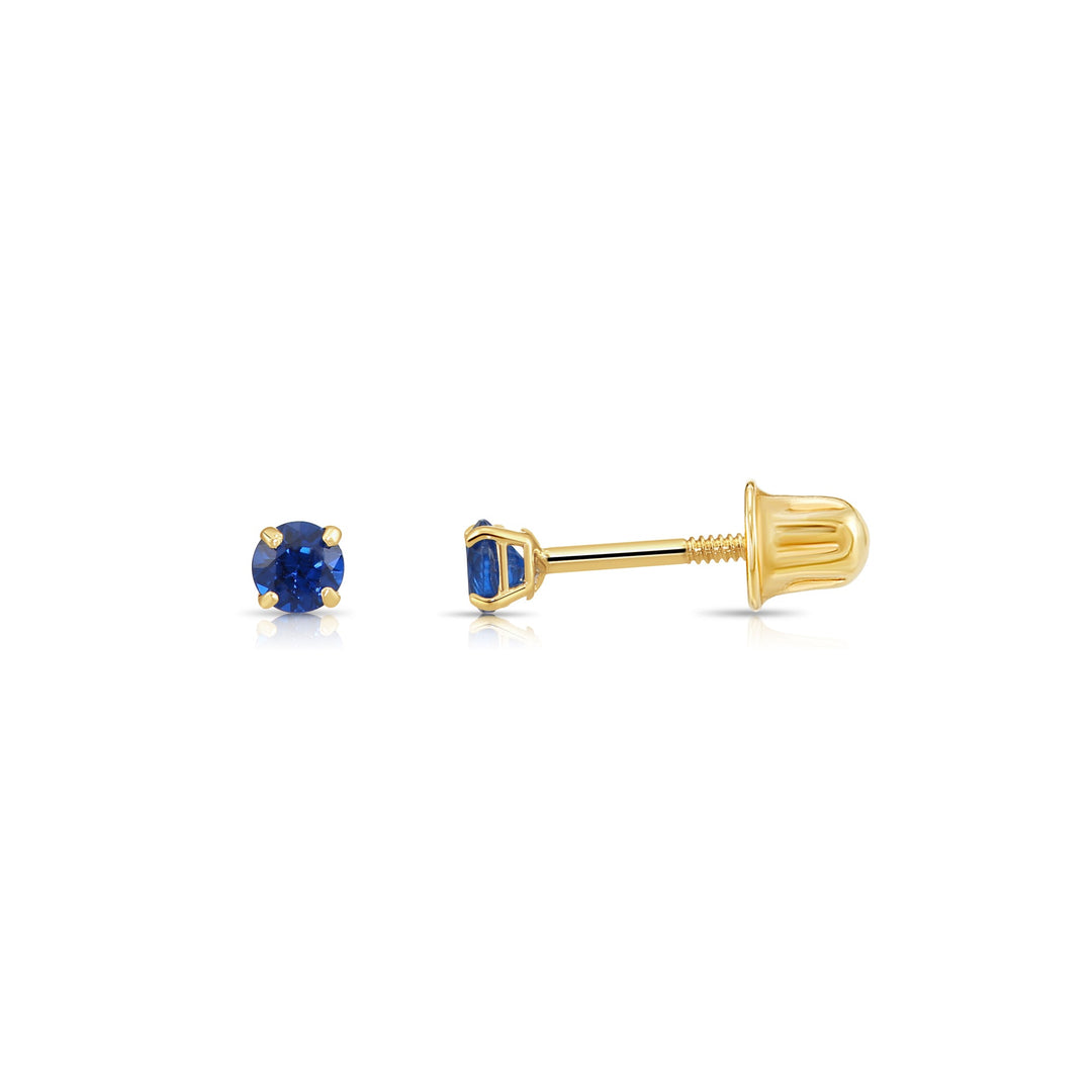 14k Solid Yellow Gold Round Birthstone Cubic Zirconia Stud Earrings - SCREWBACK - 3mm
