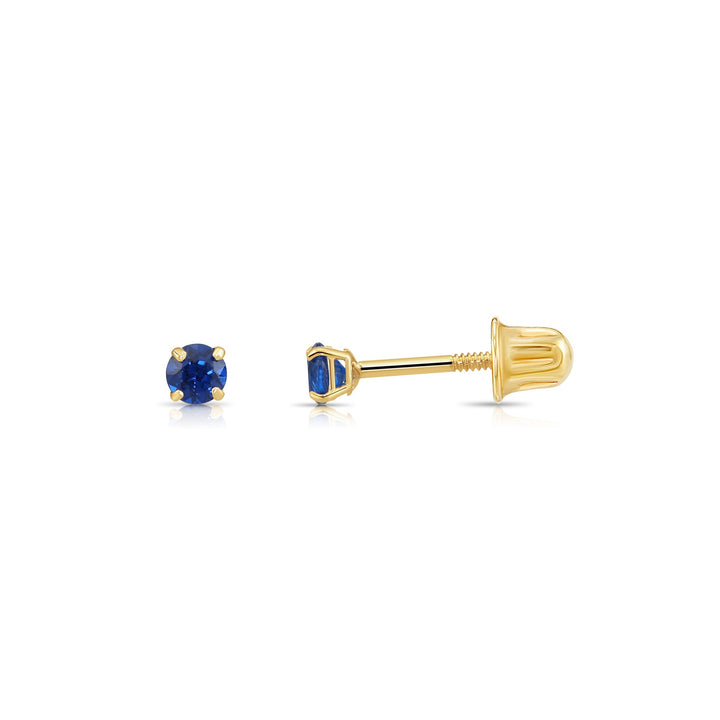 14k Solid Yellow Gold Round Birthstone Cubic Zirconia Stud Earrings - SCREWBACK - 3mm