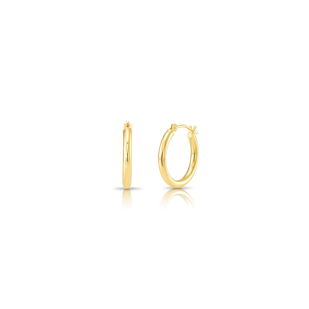14K Yellow Gold Classic Polished Hoop Earrings - 2MM MADE IN USA