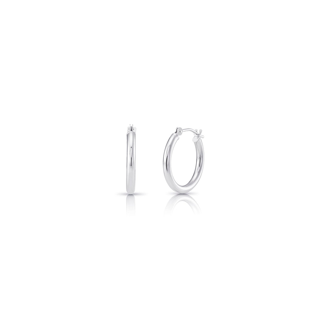 14k White Gold Classic Polished Hoop Earrings - 2MM