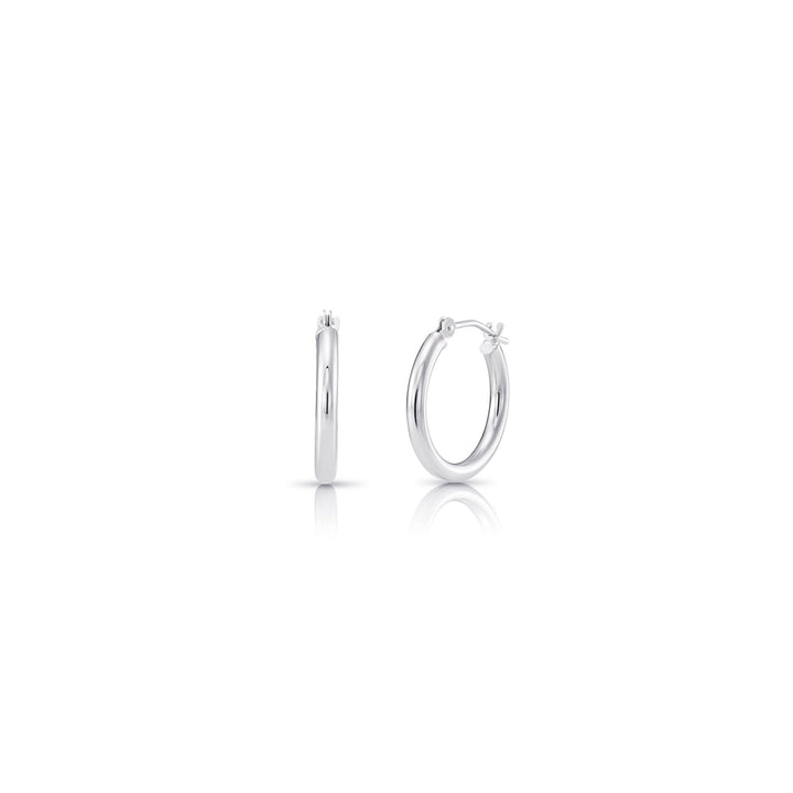 14k White Gold Classic Polished Hoop Earrings - 2MM