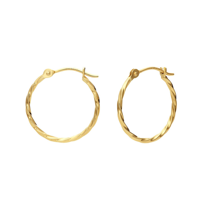 14k Yellow Gold Thin Twist Hoop Earrings