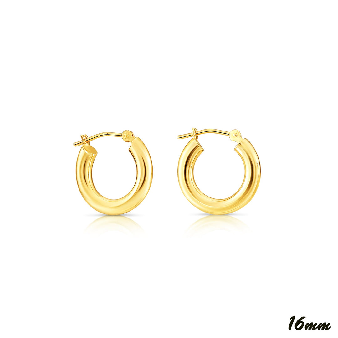 14K Yellow Gold Polished Hoops - 3MM Tube