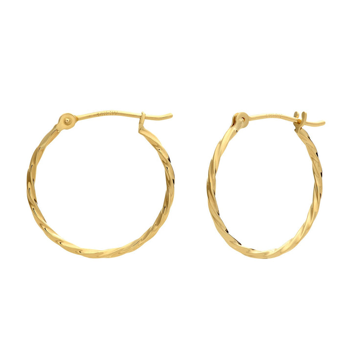14k Yellow Gold Thin Twist Hoop Earrings