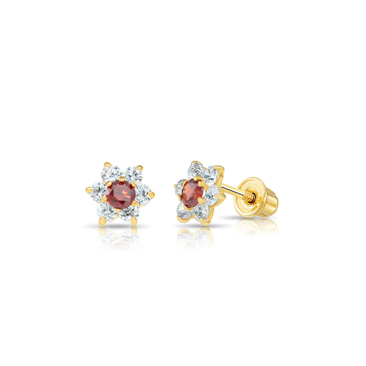 14k Yellow Gold Flower Birthstone Cubic Zirconia Stud Earrings Screw Back | 19-13 to 19-24