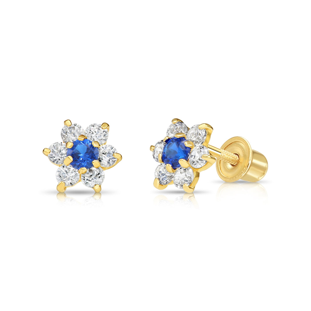 14k Yellow Gold Flower Birthstone Cubic Zirconia Stud Earrings Screw Back | 19-13 to 19-24