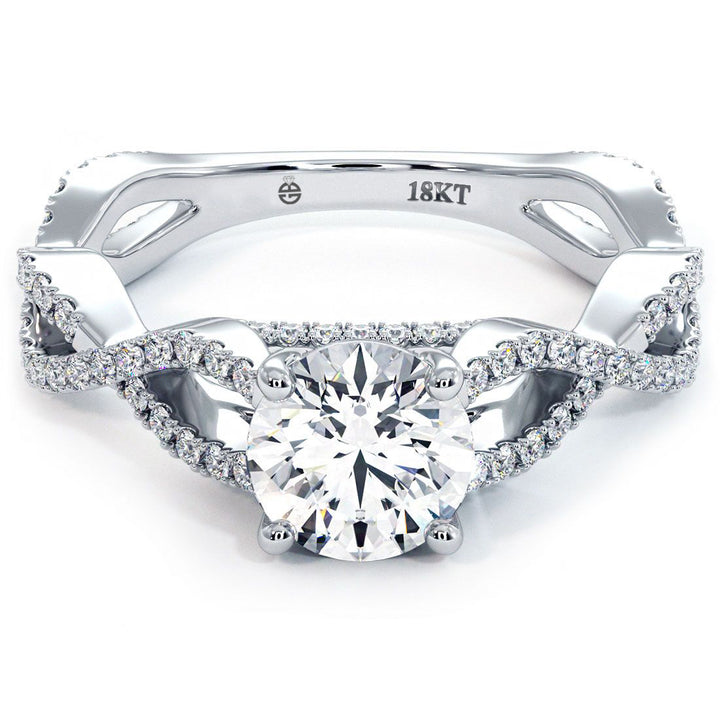 Round Brilliant Infinity Twist Cathedral Diamond Engagement Ring Setting (0.50ctw) in 18k White Gold