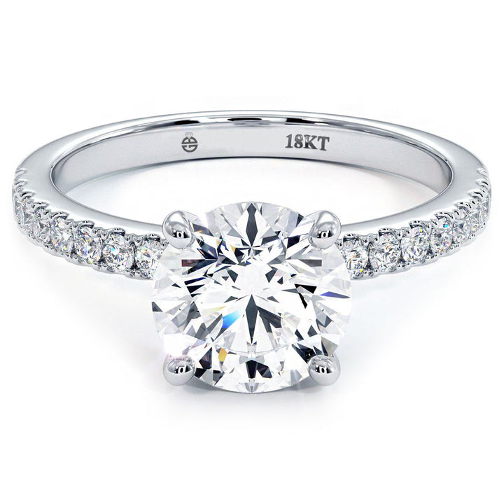 4 Prong Head, Petite Micropave Diamond Shank, Engagement Ring Setting (0.30ctw) in 18k White Gold