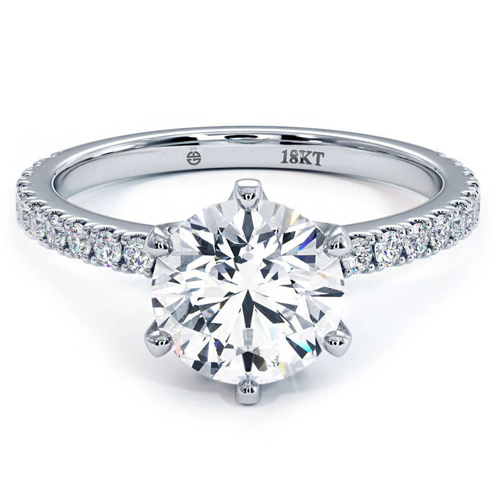 6 Prong Head, Micropave Diamond Shank, Engagement Ring Setting (0.41ctw) in 18k White Gold