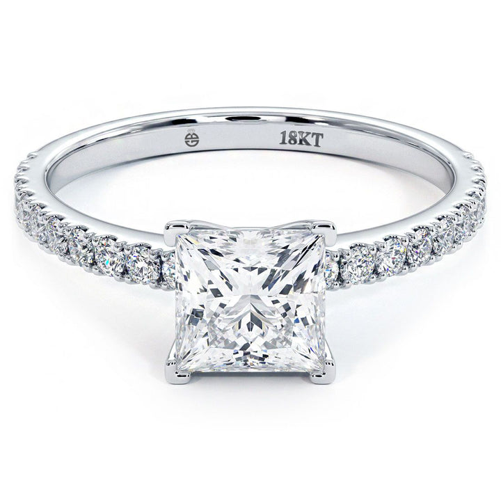 Princess Cut Petite Micro Prong Set Diamond Engagement Ring Setting (0.30ctw) in 18k White Gold