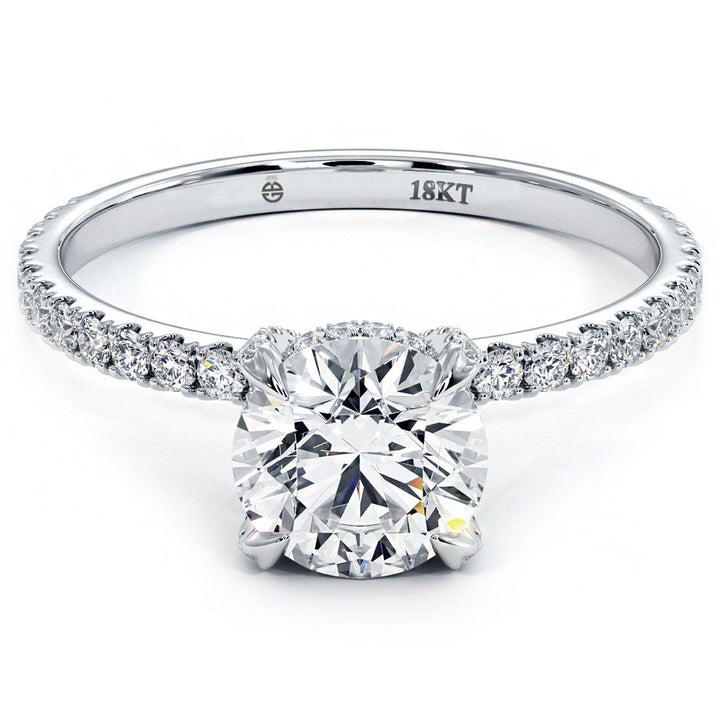 Round Hidden Halo Basket Head Brilliant Petite Micropavé Eagle Prongs Diamond Engagement Ring Setting (0.36ctw) in 18k White Gold