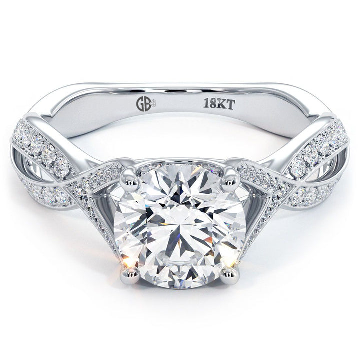 Cathedral Infinity Twist Micropave Diamond Shank, Engagement Ring Setting (0.42ctw) in 18k White Gold