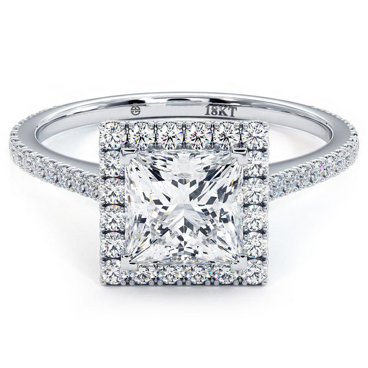 Princess Cut Micropavé Halo Diamond Engagement Ring Setting (0.40ctw) in 18k White Gold