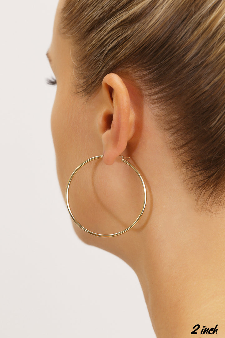 14K Yellow Gold 2 Inch Classic Polished Hoop Earrings