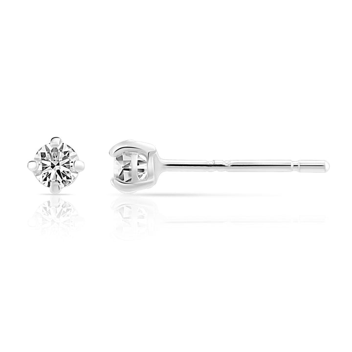 10k White Gold Solitaire Round Cubic Zirconia Stud Earrings Pushbacks
