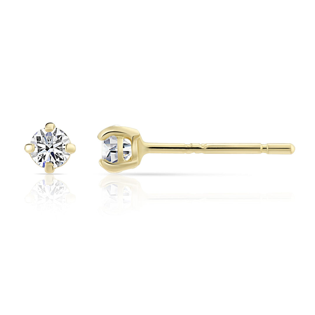 10K Yellow Gold Solitaire Round Cubic Zirconia Stud Earrings Pushbacks