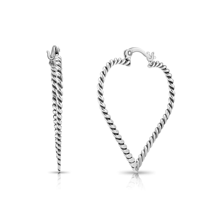 925 Sterling Silver Twisted Rope Heart Hoop Earrings