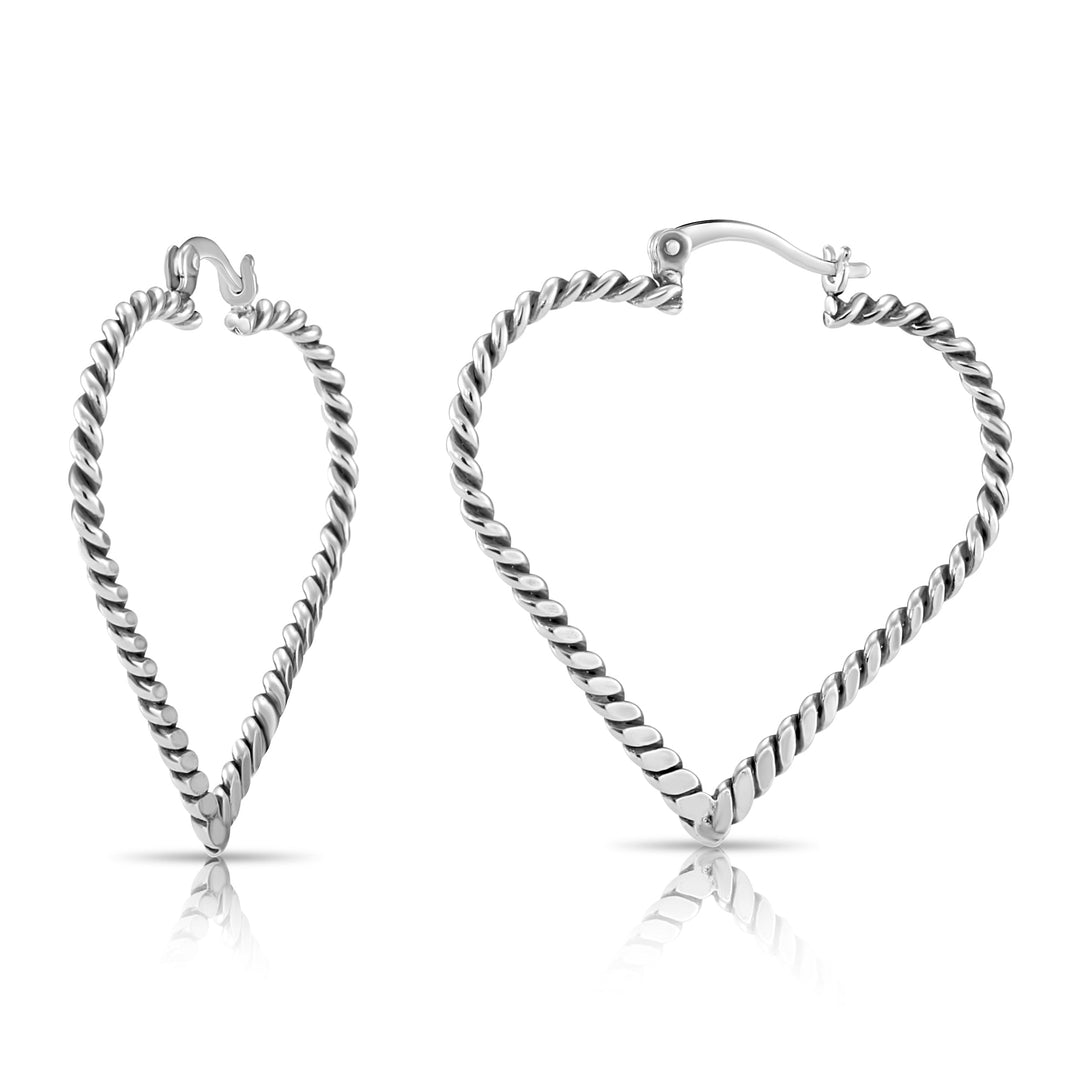 925 Sterling Silver Twisted Rope Heart Hoop Earrings