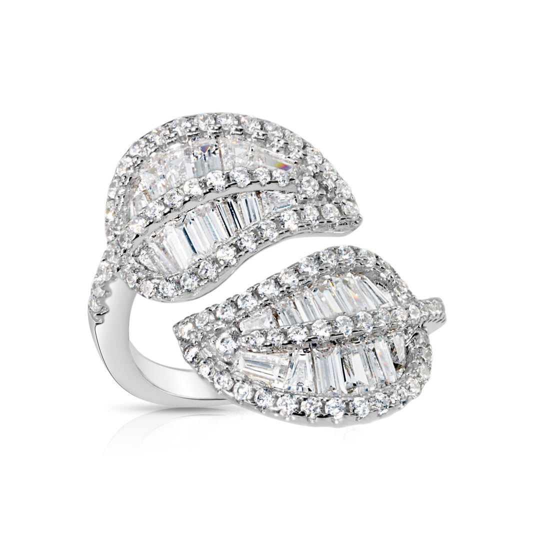 Sterling Silver Cubic Zirconia Leaf Ring