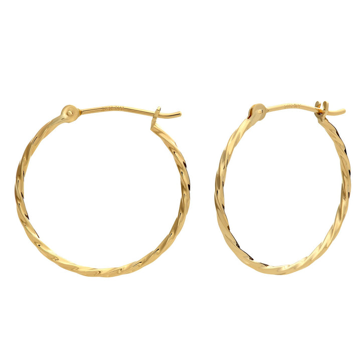 14k Yellow Gold Thin Twist Hoop Earrings