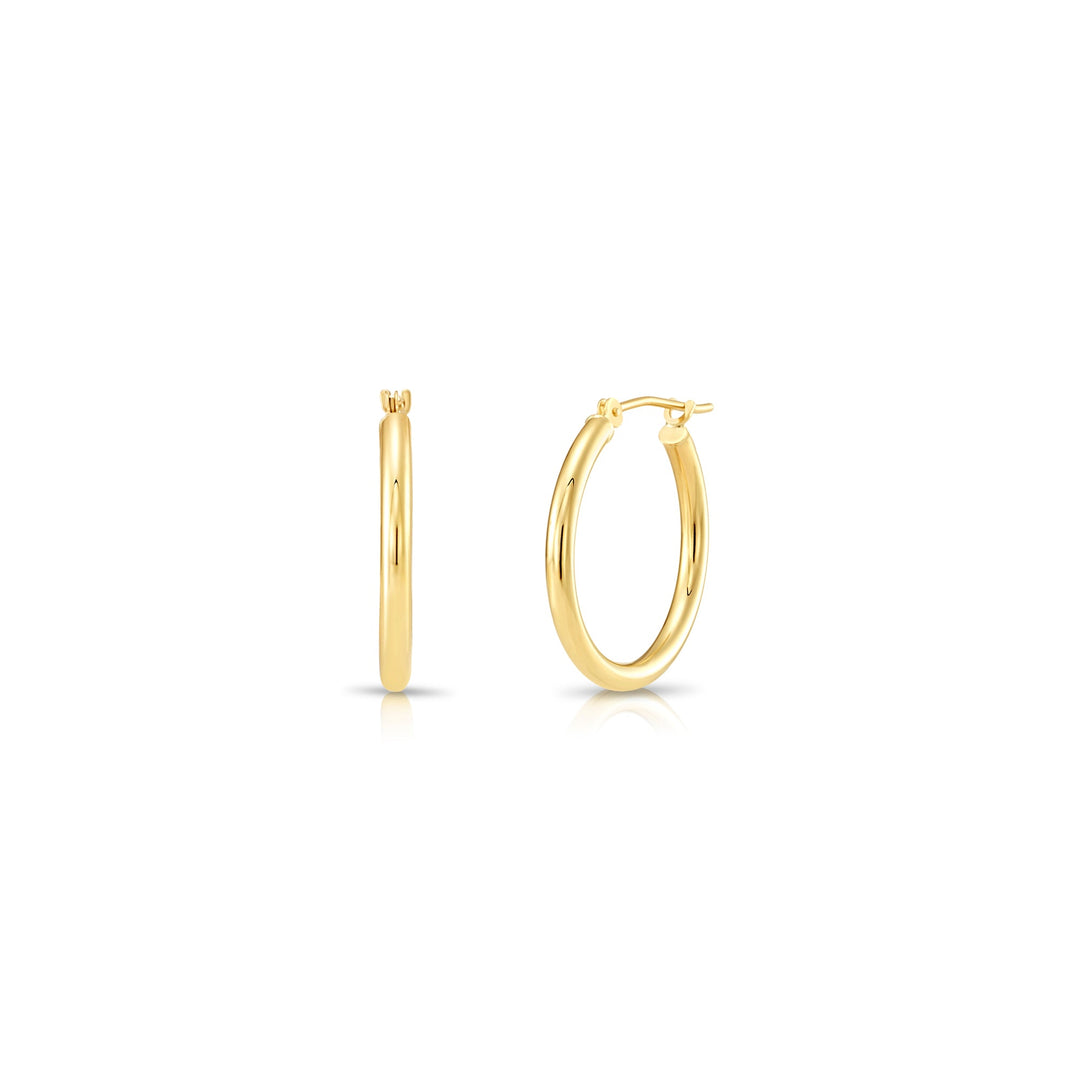 14K Yellow Gold Classic Polished Hoop Earrings - 2MM MADE IN USA