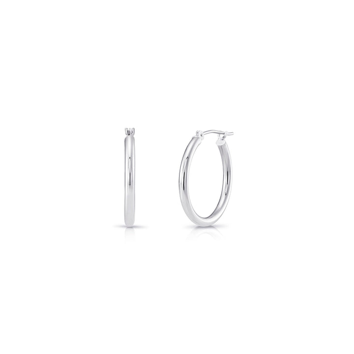 14k White Gold Classic Polished Hoop Earrings - 2MM