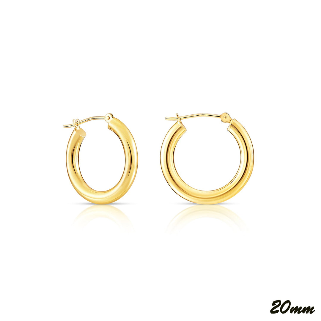 14K Yellow Gold Polished Hoops - 3MM Tube