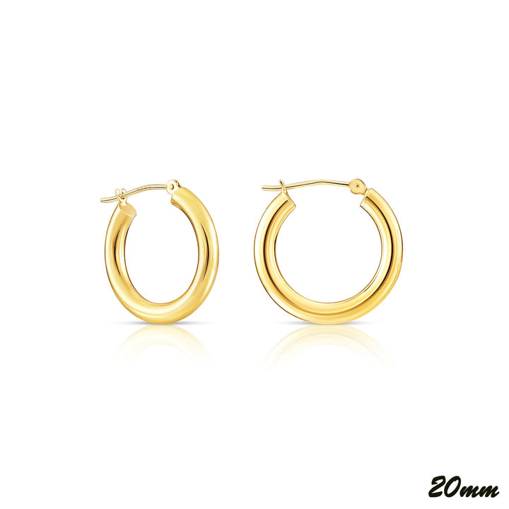 14K Yellow Gold Polished Hoops - 3MM Tube